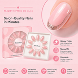Youcheer Press On Nails, Realistic Glossy Pink False nails with Glitter Accent, Reusable Full Cover Nail Tips, Easy Wear Salon Style Manicure Set for Women