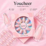 Youcheer Press On Nails, Realistic Glossy Pink False nails with Glitter Accent, Reusable Full Cover Nail Tips, Easy Wear Salon Style Manicure Set for Women