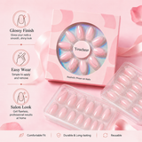 Youcheer Press On Nails, Realistic Glossy Pink False nails with Glitter Accent, Reusable Full Cover Nail Tips, Easy Wear Salon Style Manicure Set for Women