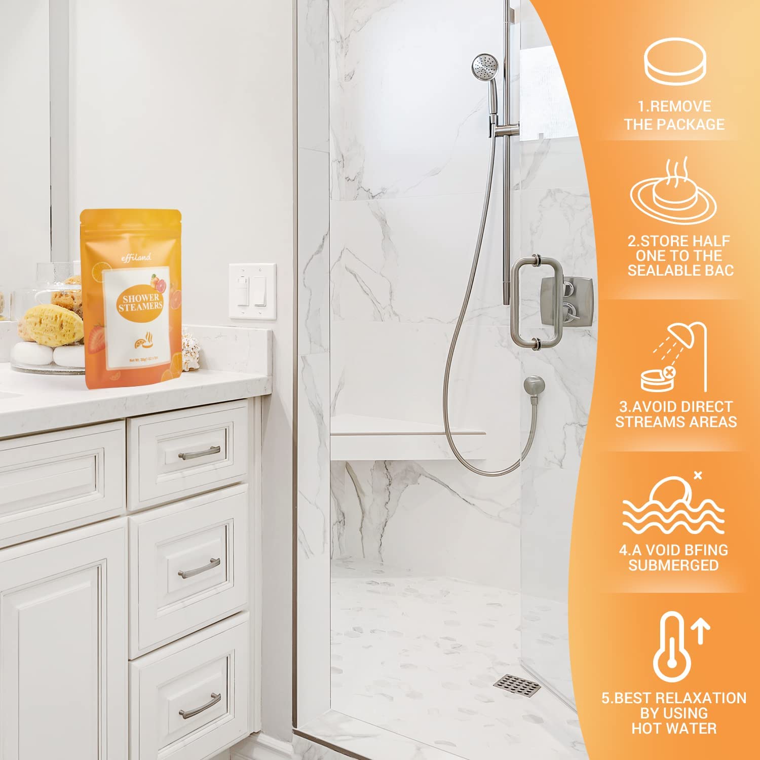 EFFILAND Shower Steamers Aromatherapy-Sweet Orange(7pcs)