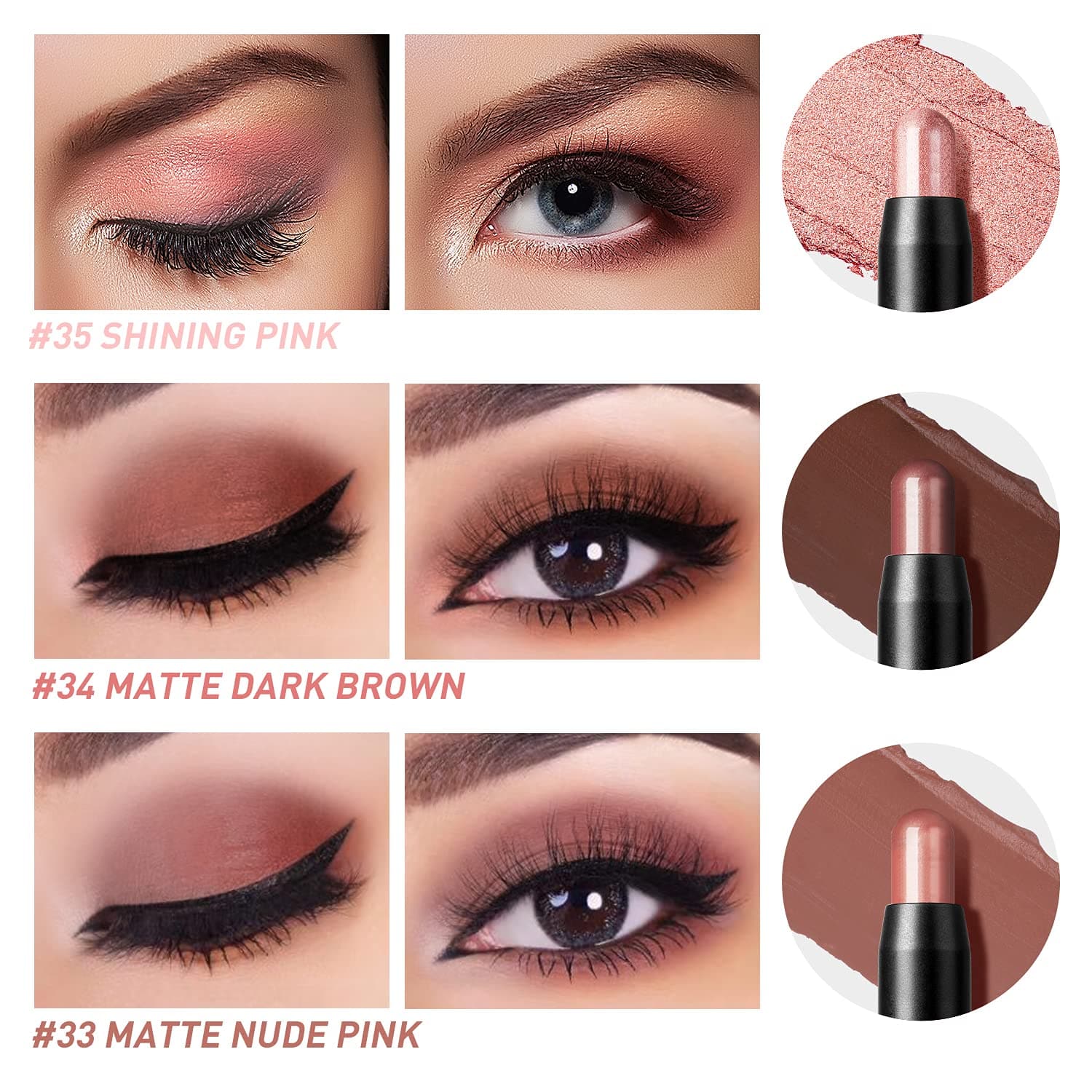 LUXAZA Pink Brown Eyeshadow Stick (3pcs)